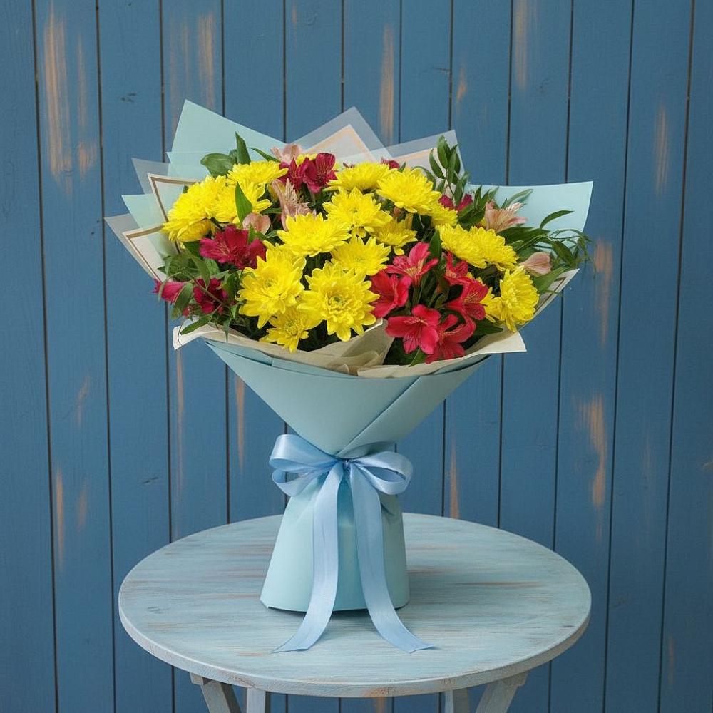 Букет цветов из: Альстромерии и Хризантемы в Жирекене