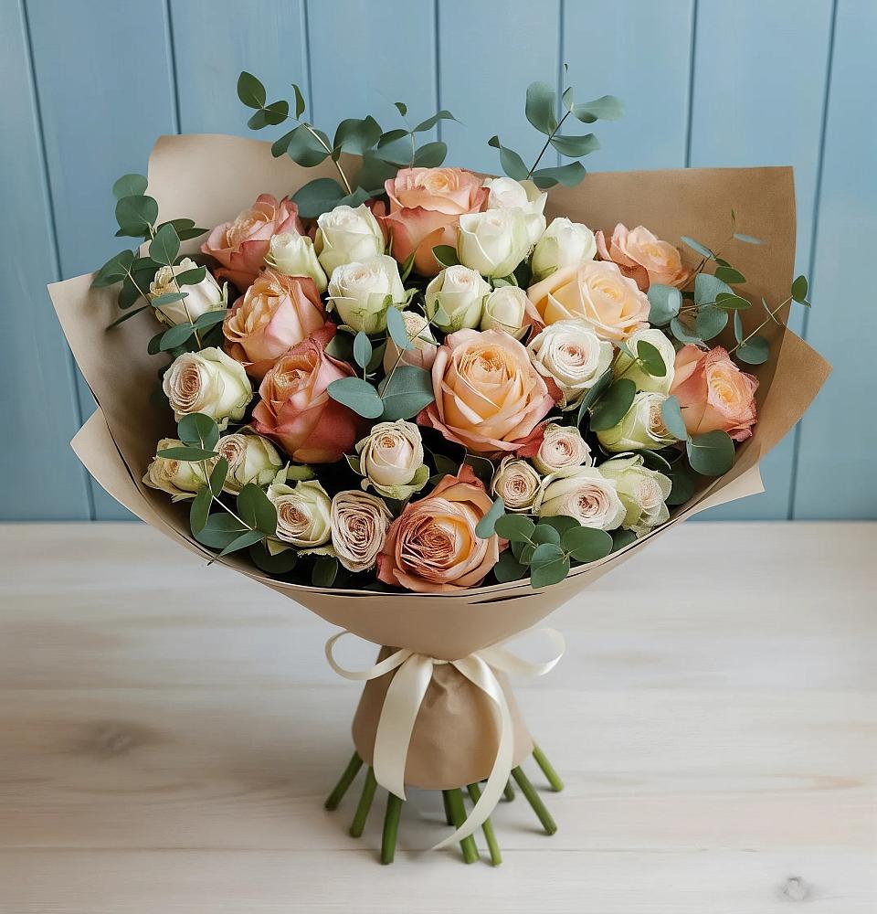 Букет цветов из: Альстромерии и Розы в Жирекене