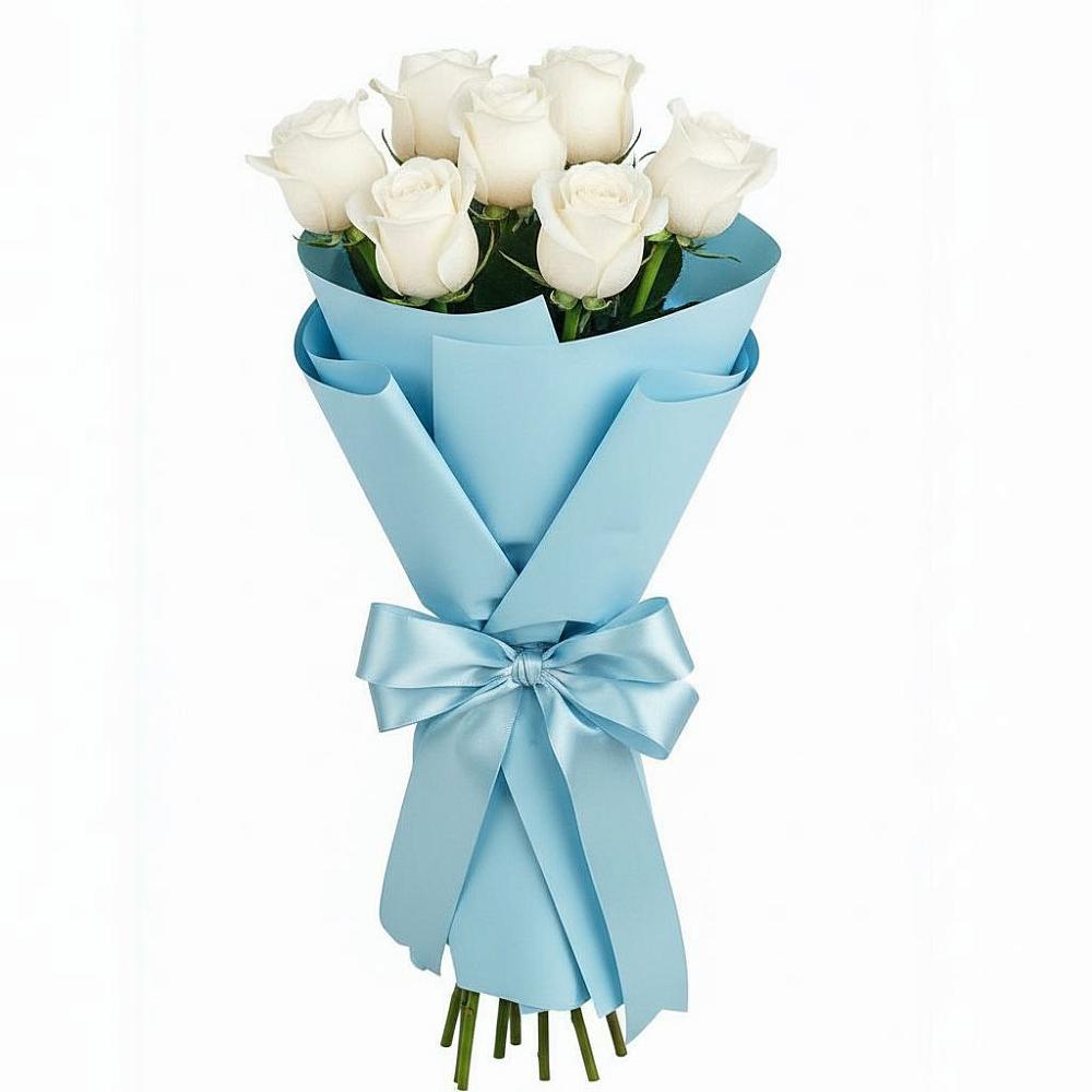 Букет 7 белых роз Проуд в Жирекене