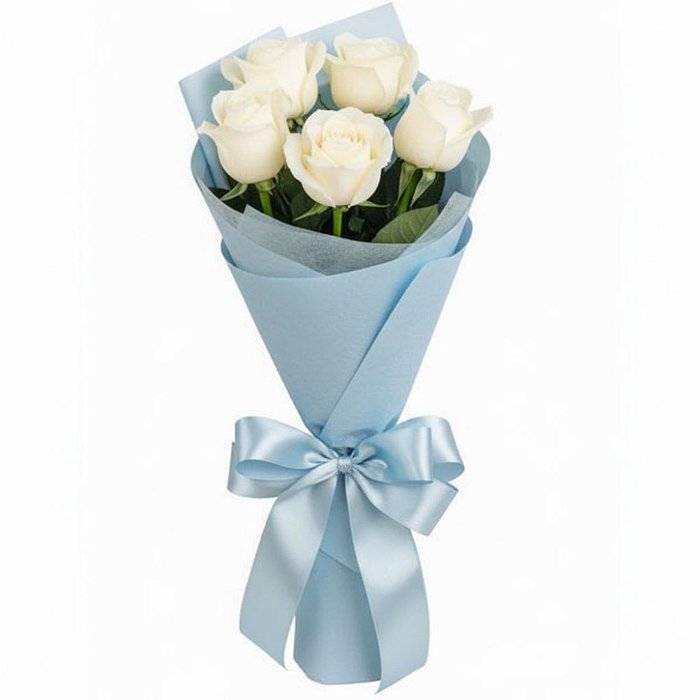 Букет 5 Белых роз Проуд в Жирекене