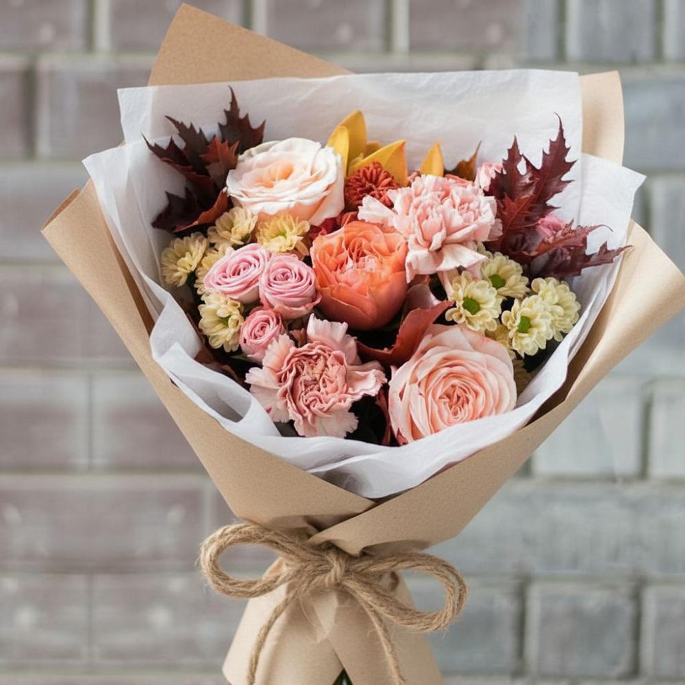 Букет цветов из: Гвоздики, Хризантемы и Розы в Жирекене