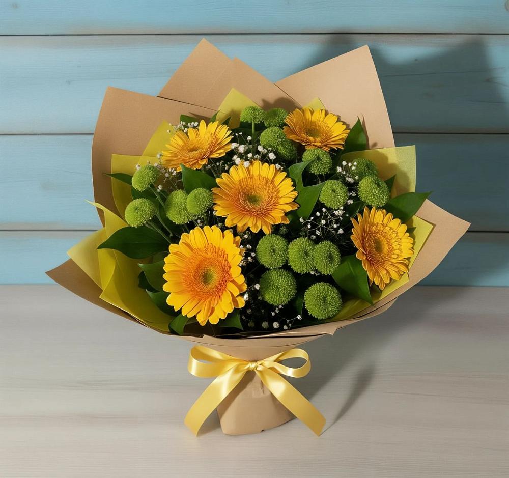 Букет цветов из: Герберы и Хризантемы в Жирекене
