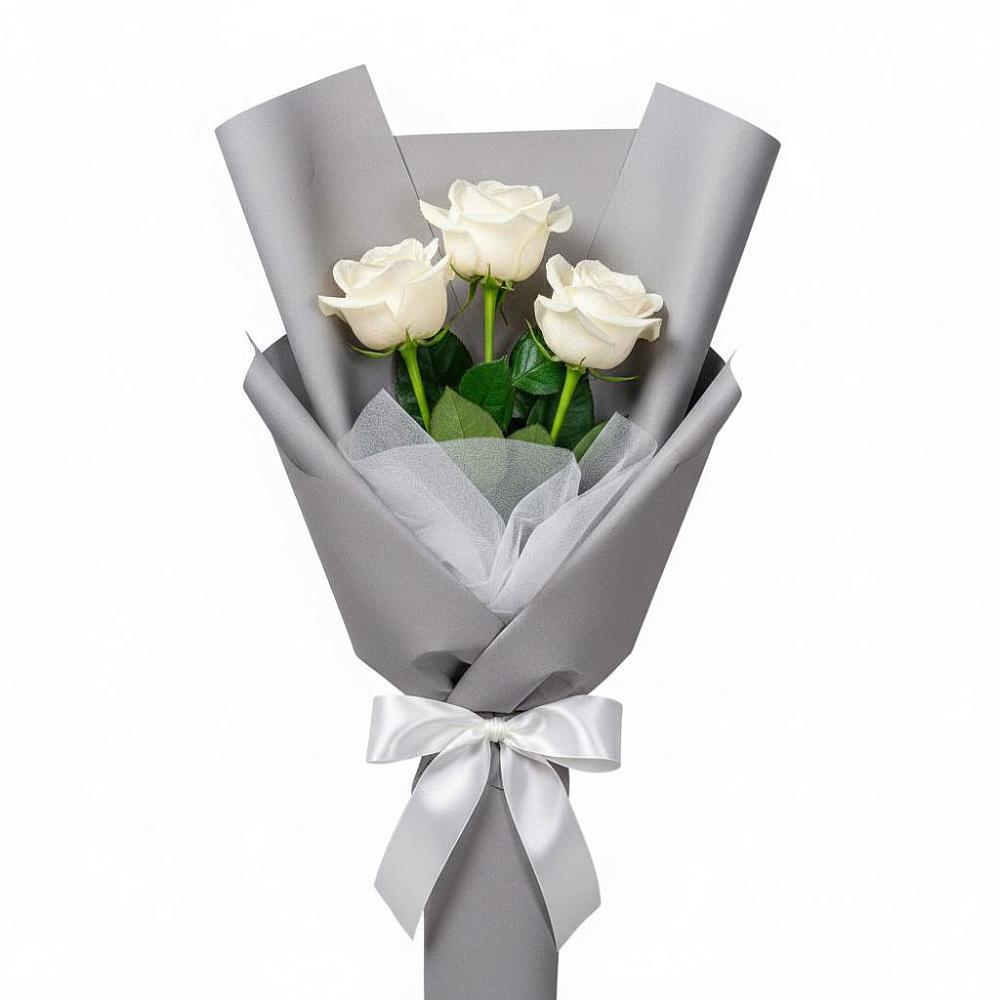 Букет 3 белые розы в Жирекене