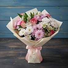 Букет цветов из:  Хризантемы, Альстромерии и Розы #REPLACE_PRED# Жирекене