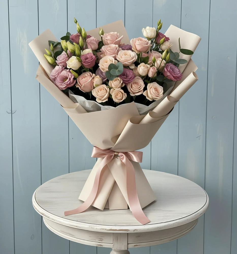 Букет цветов из: Розы и Лизиантусы в Жирекене