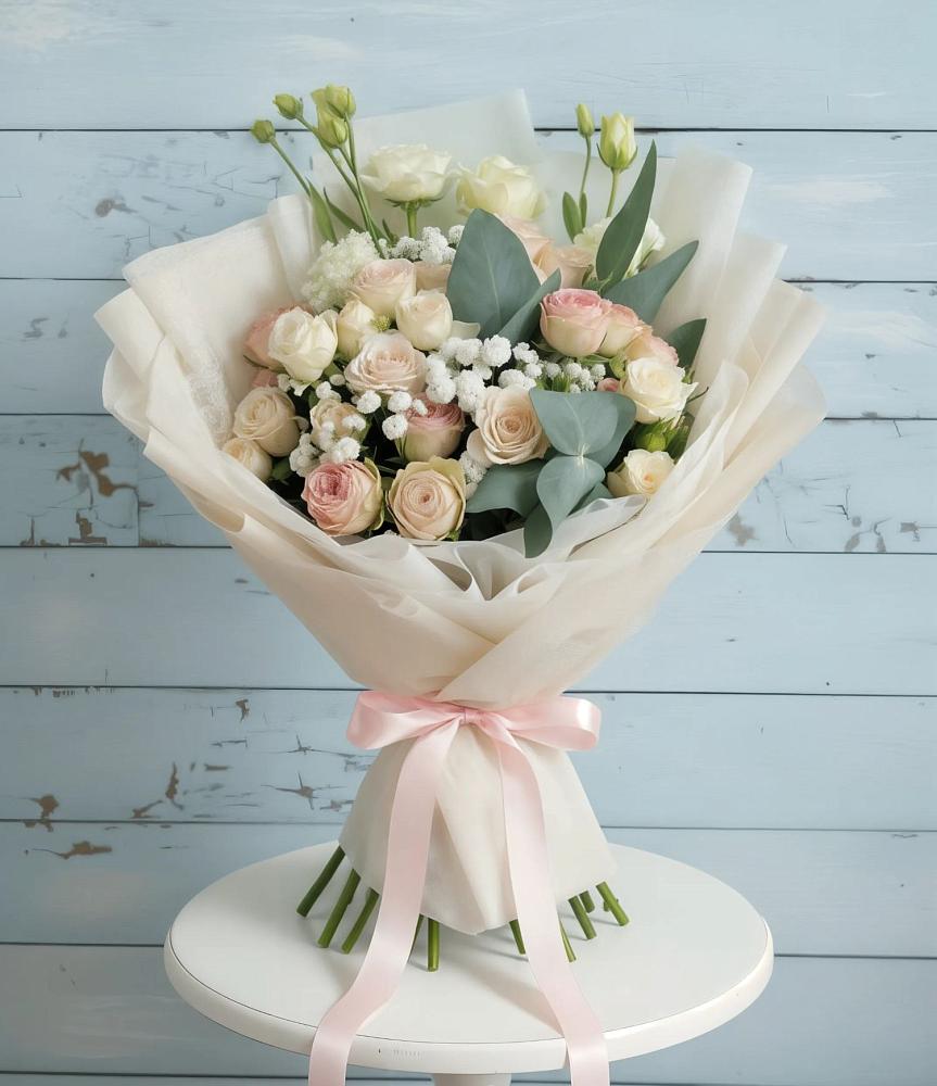 Букет цветов из: Розы и Лизиантусы в Жирекене