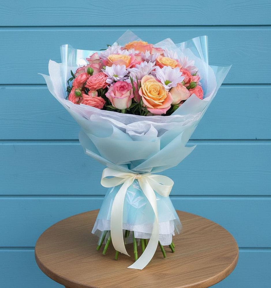 Букет цветов из: Хризантемы и Розы в Жирекене