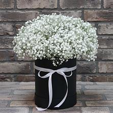 Цветочная композиция из Гипсофила в шляпной коробке в Жирекене