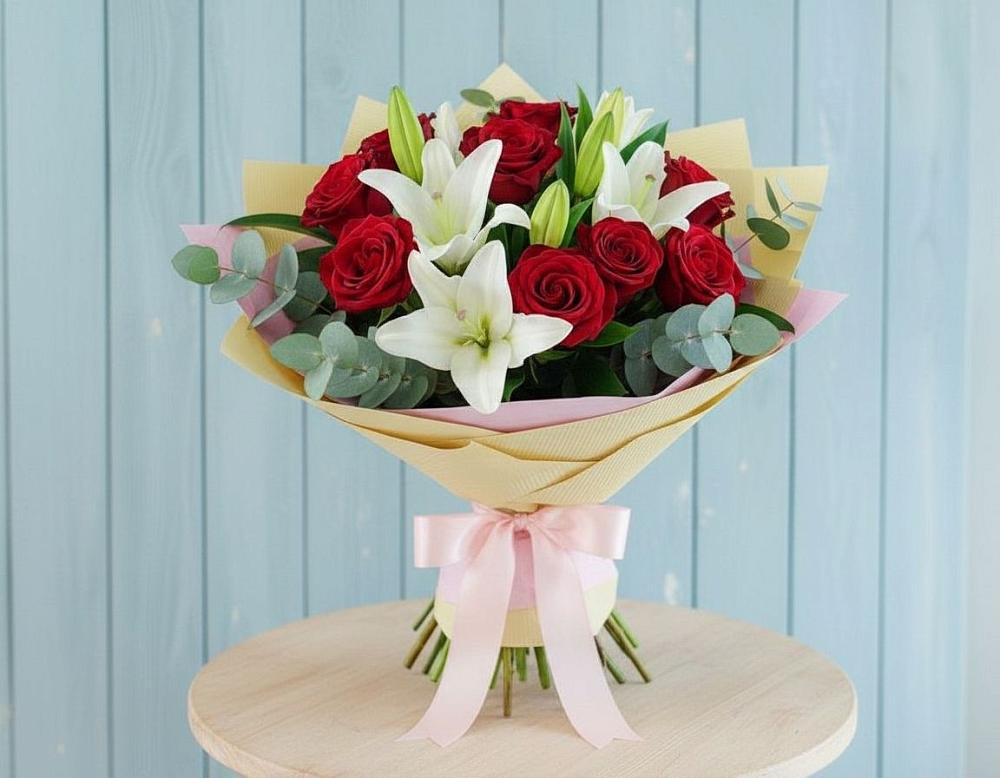 Букет цветов из: Лилии и Розы в Жирекене